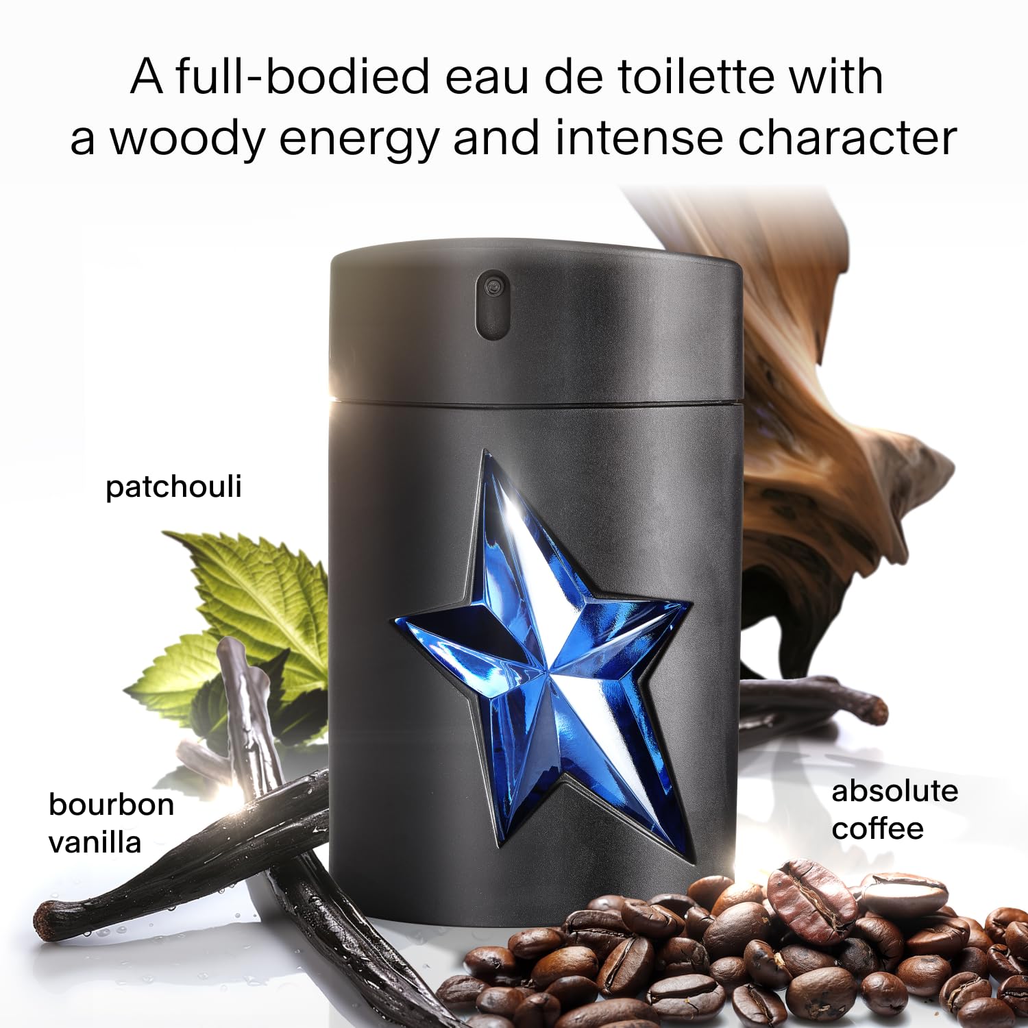 Mugler A*Men bottle cap close-up highlighting Coffee Absolute for energized confidence.