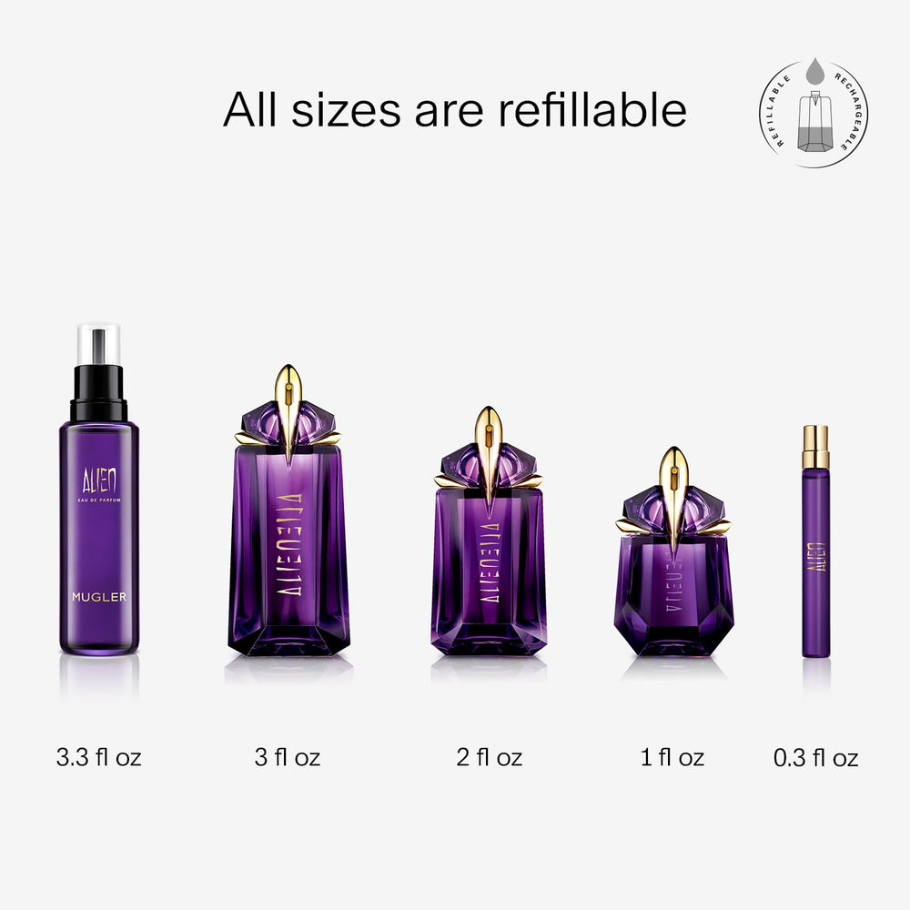 Mugler Alien cashmere wood and amber blend adds depth for evening wear.