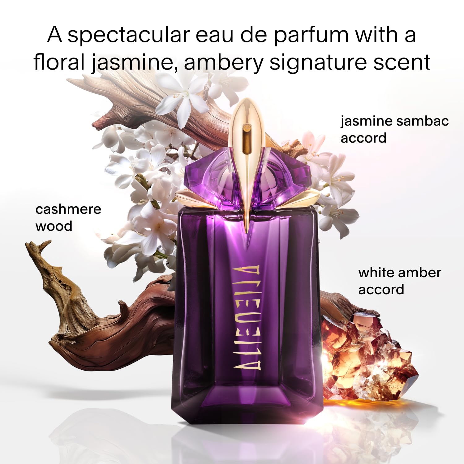 Mugler Alien jasmine sambac note hints at radiant floral opening.