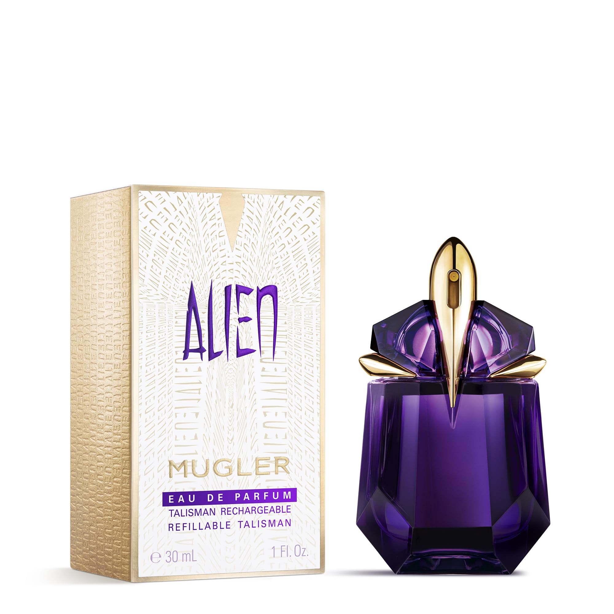 Mugler Alien star logo packaging presents a modern, collectible display.