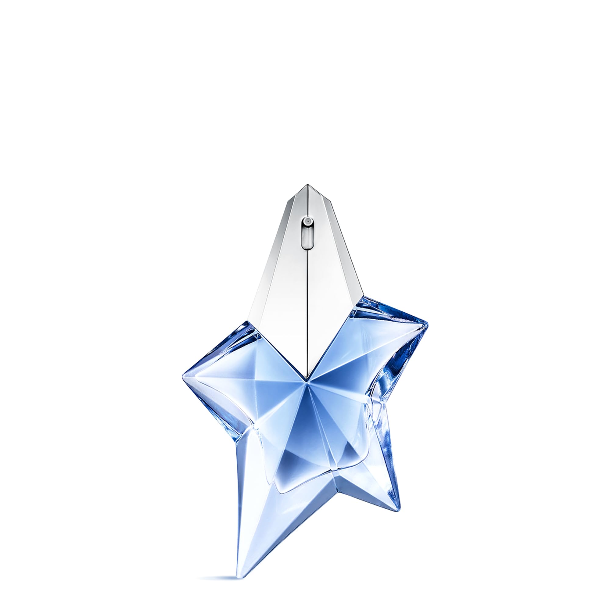 Mugler Angel bottle front showcases iconic star and elegant silhouette for daily luxury.