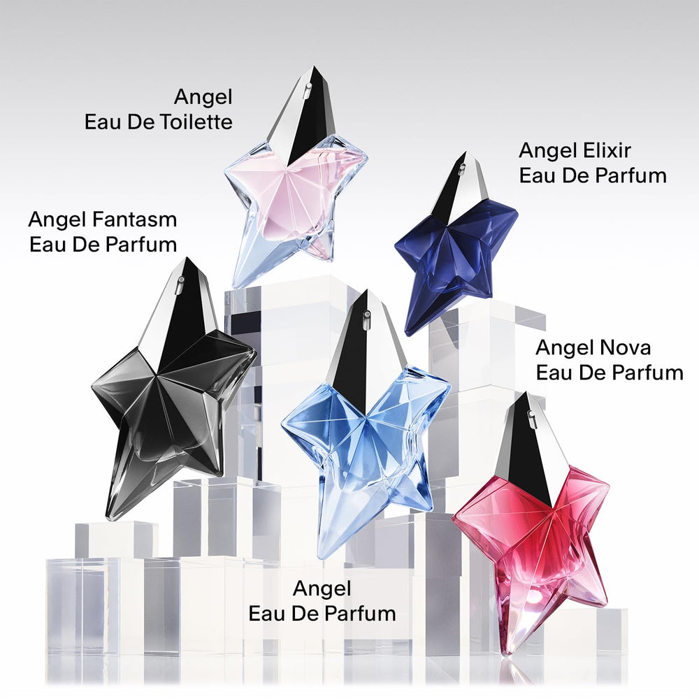 Mugler Angel refill bottle demonstrates sustainable luxury option.