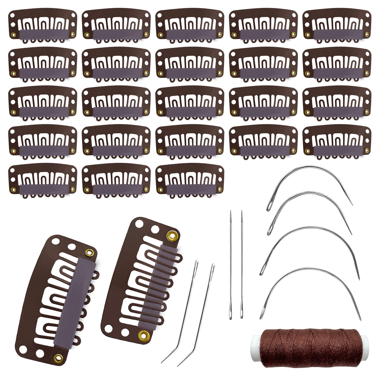 MUIIGOOD brown 25-piece wig clips set for secure extensions and easy styling