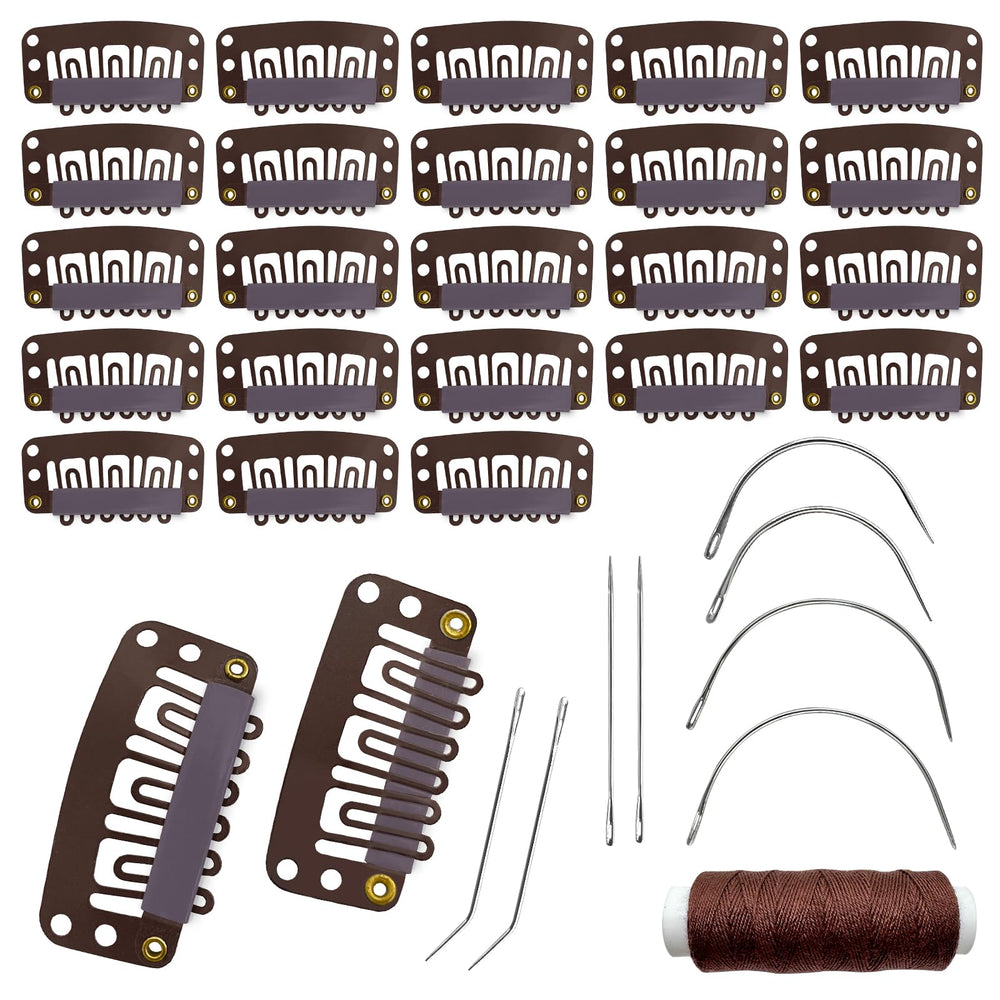 MUIIGOOD brown 25-piece wig clips set for secure extensions and easy styling