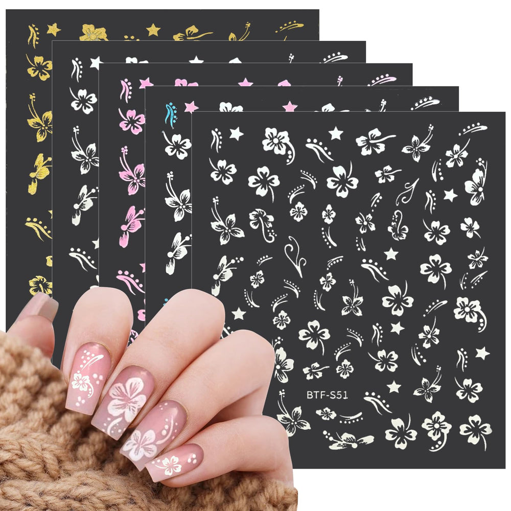 MUIIGOOD: flores hibisco blancas para manicura elegante y rápida