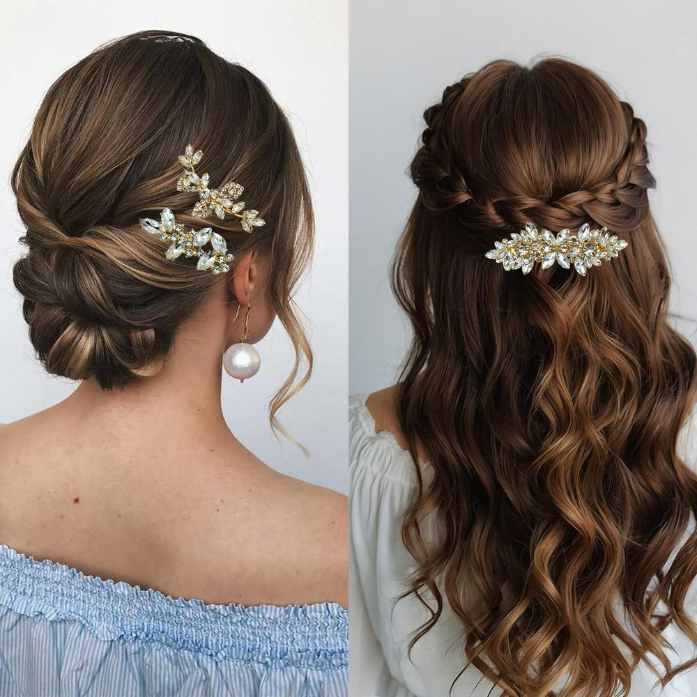 Mulzile dainty rhinestone clips enhance romantic wedding hairstyles.