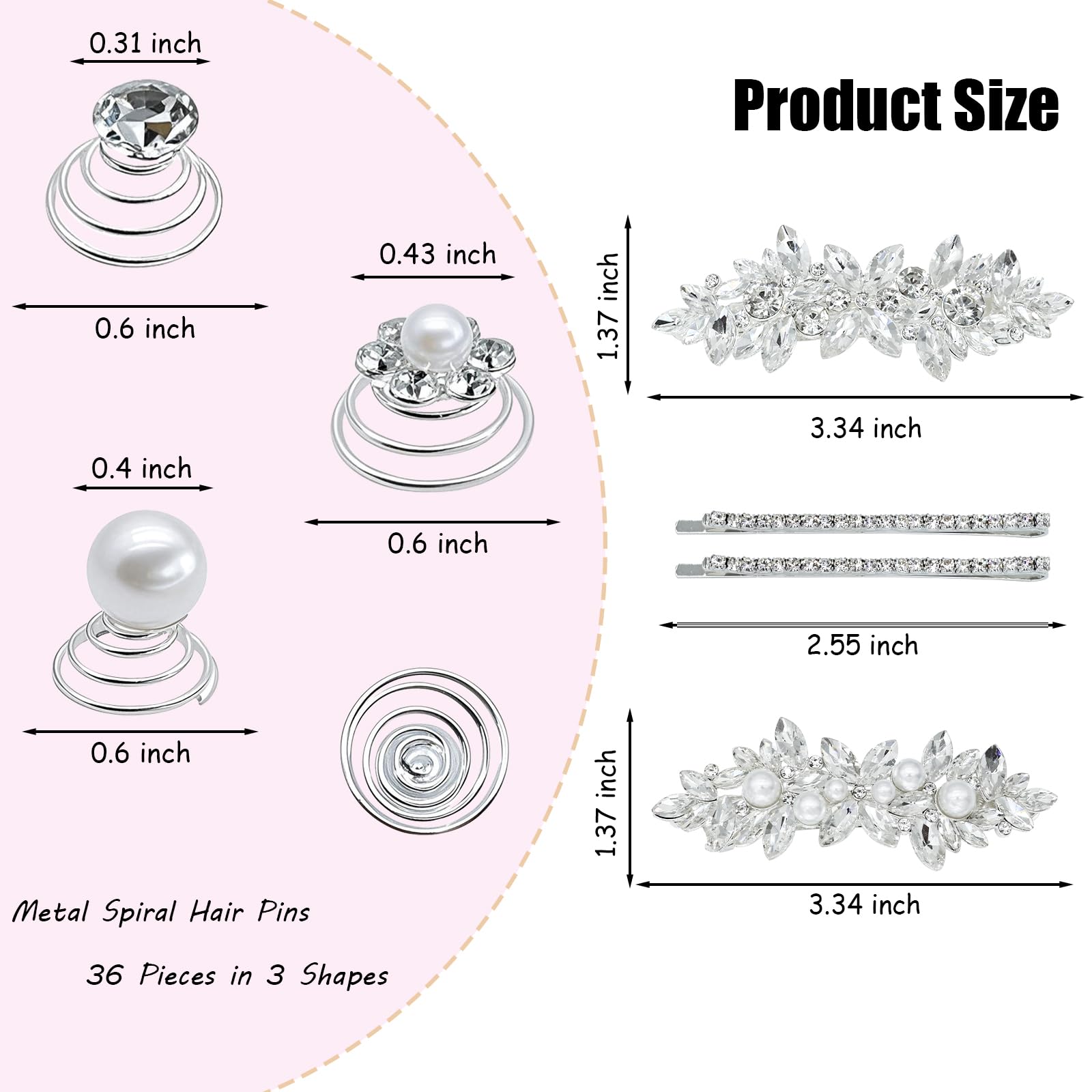 Mulzile gemas pelo espiral cristal 36 piezas para peinados brillantes