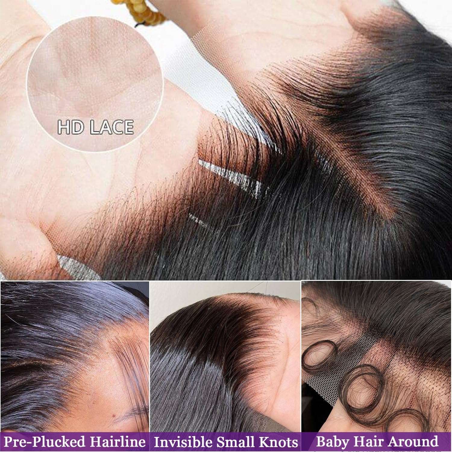 MUNONG glueless cap with adjustable straps and four combs for secure fit