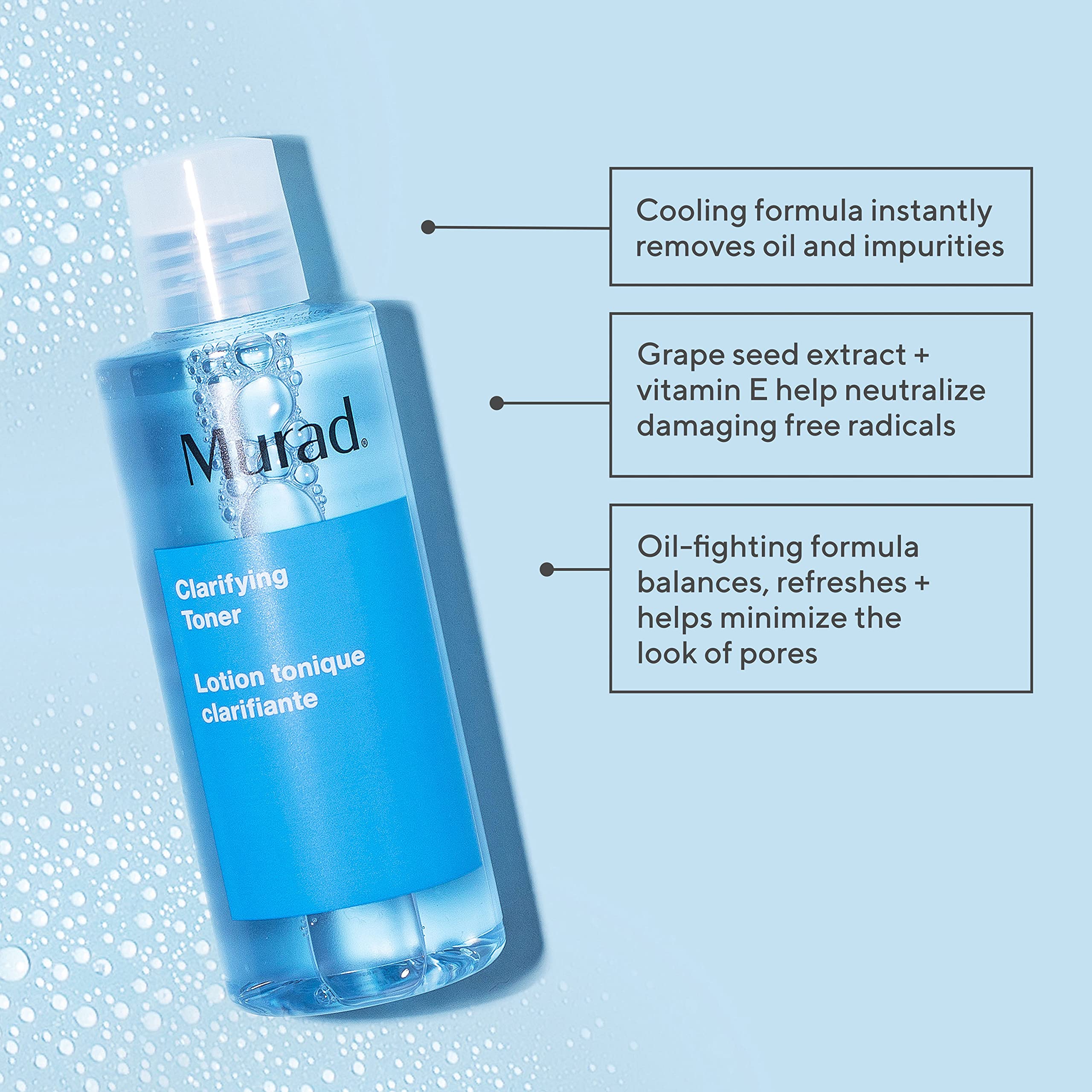 Murad Clarifying Toner angled bottle shot highlighting cooling experience