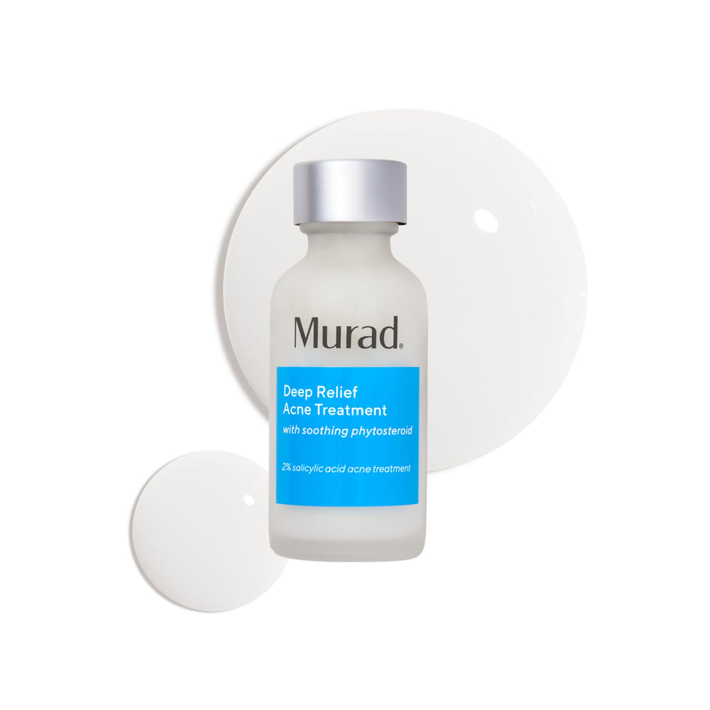 Murad Deep Relief bottle pour showing fast spot treatment on breakouts.