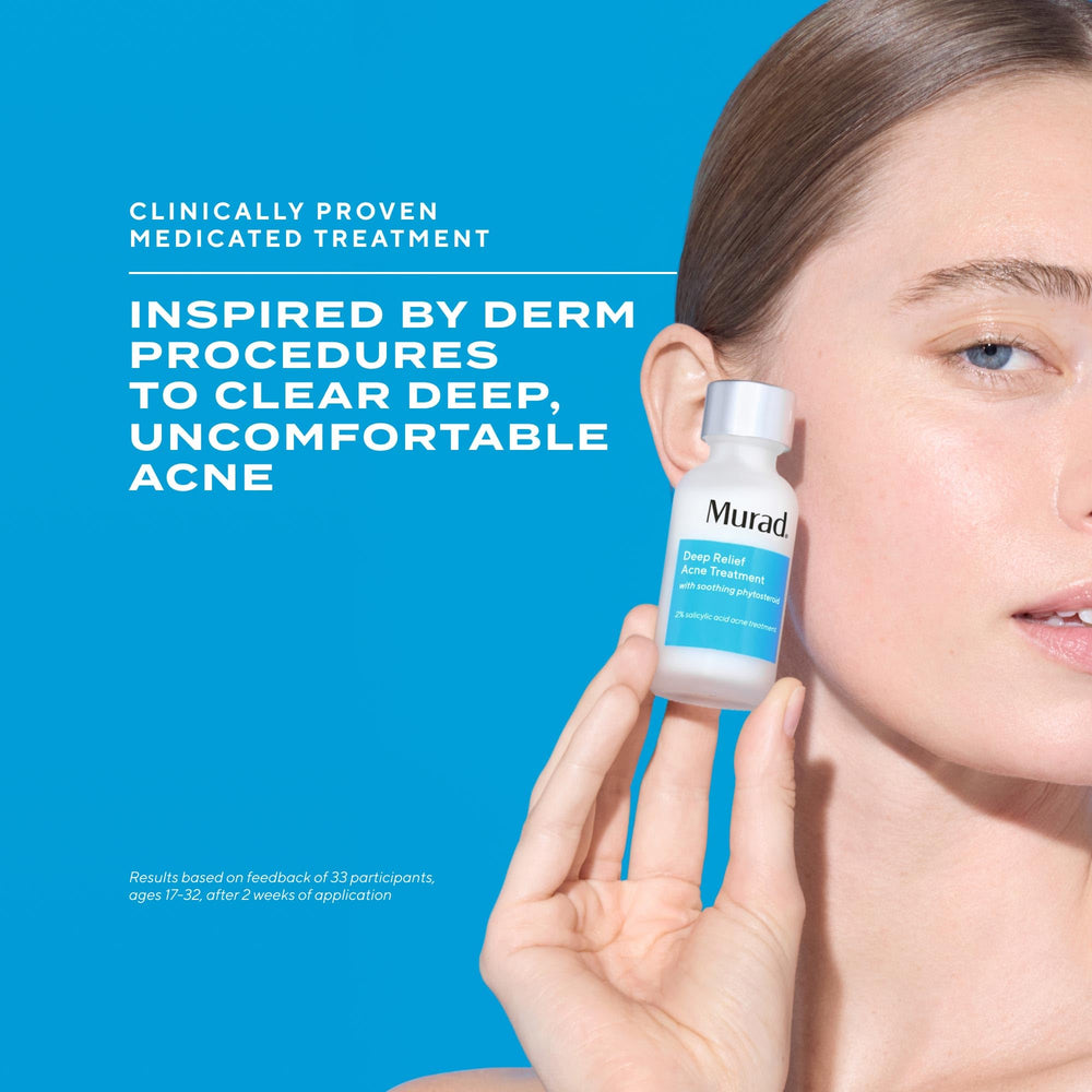 Murad Deep Relief dermatologist-developed badge signals professional-backed formula.