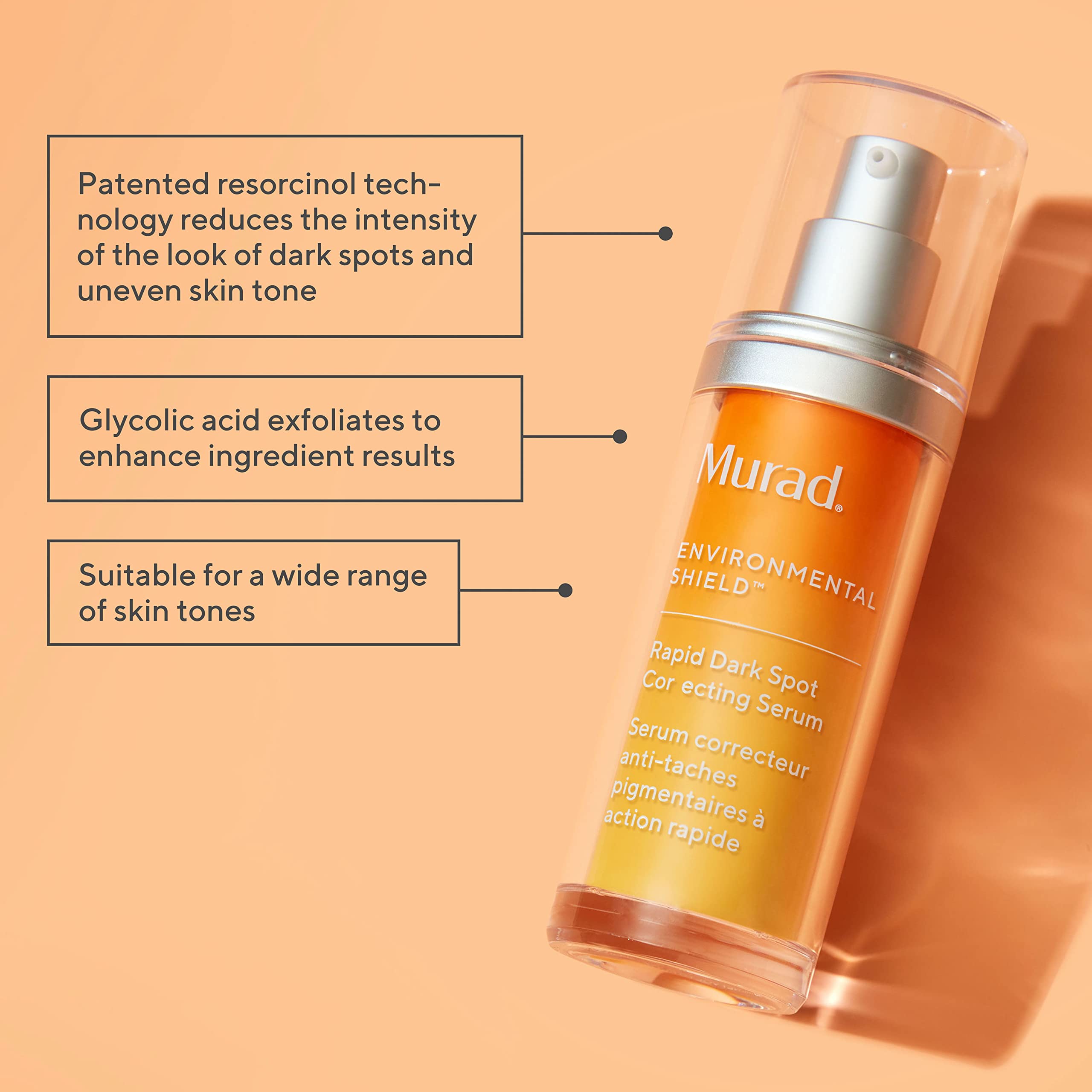 Drop of Murad serum on skin shows quick absorption and potential brightening.