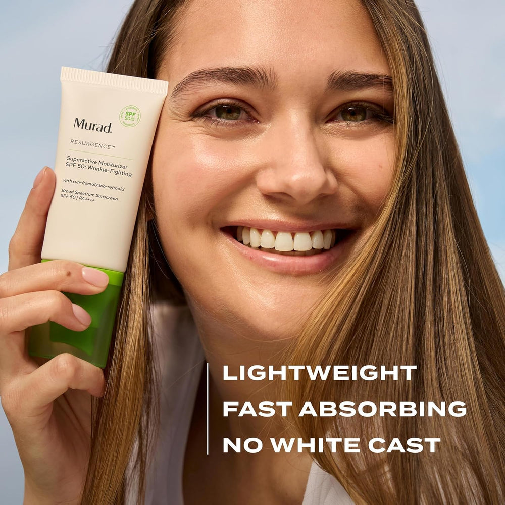Murad SPF50 texture close-up shows non-comedogenic, skin-friendly feel.