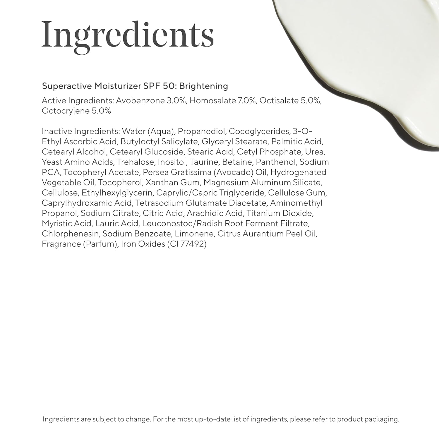 Murad vitamin-c brightening-moisturizer SPF50 closeup demonstrates quick absorption and a healthy glow.