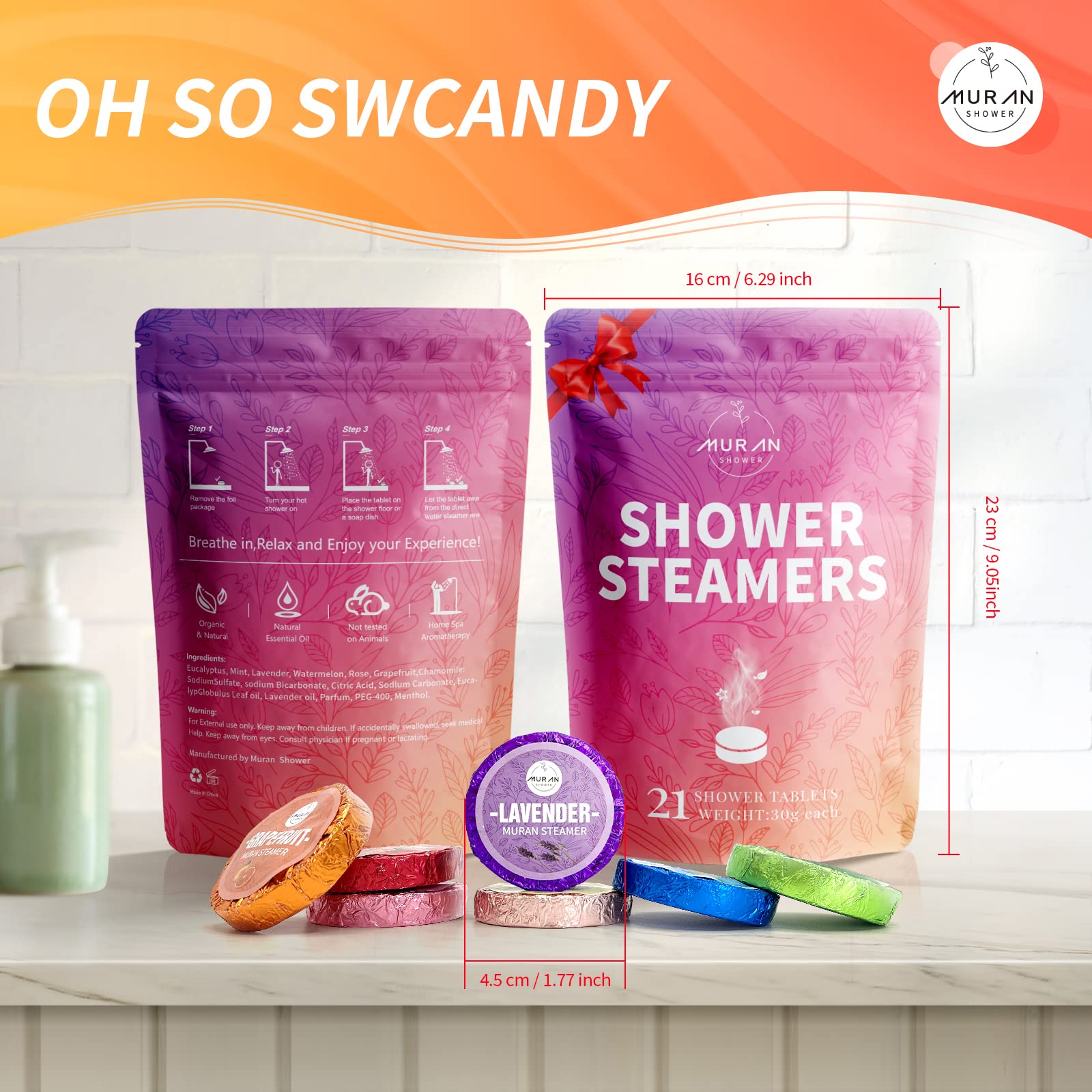 MURAN SHOWER bombas de pomelo para toque cítrico revitalizante.