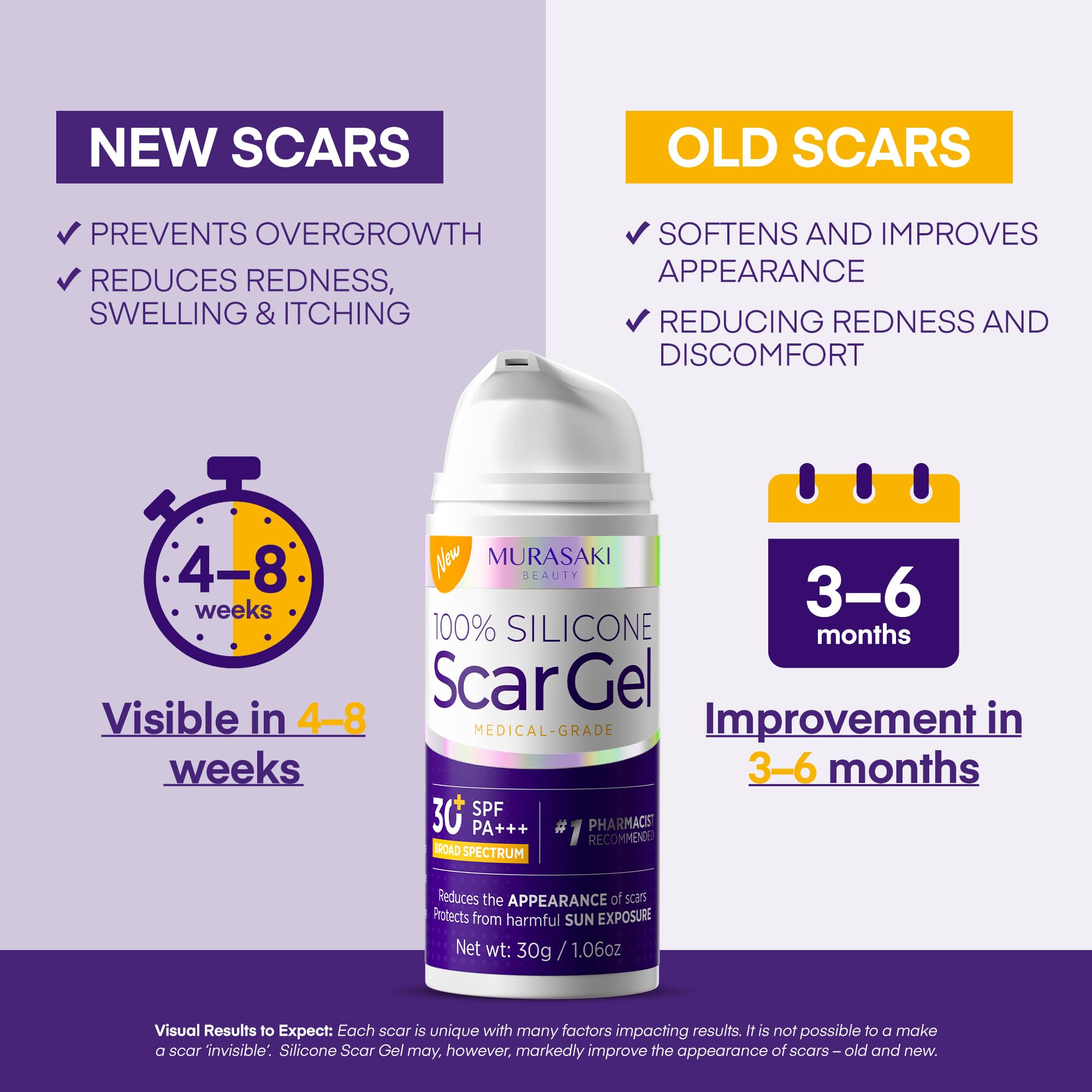 MURASAKI BEAUTY SPF 30 scar gel protects scar tissue from sun