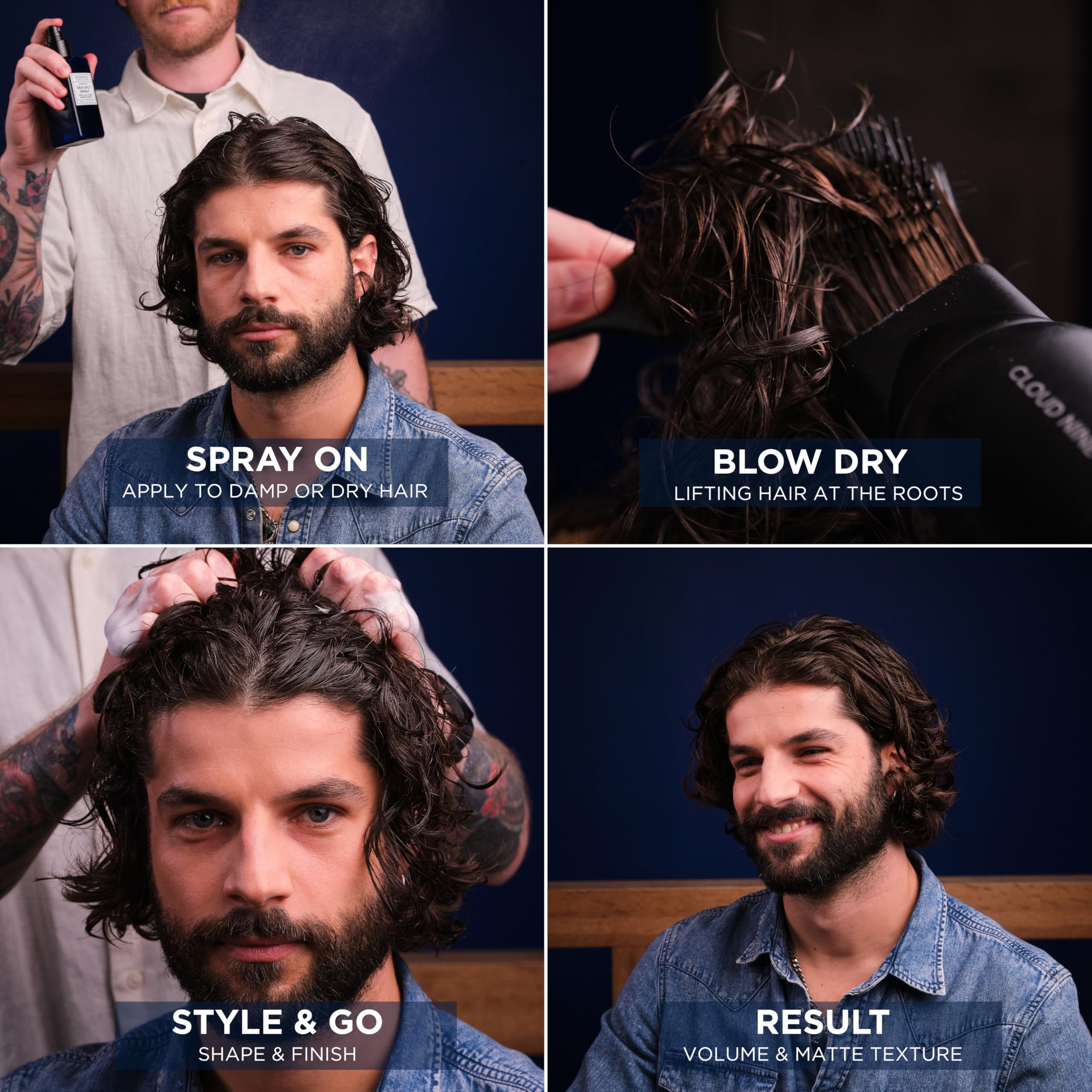 Murdock London Sea Salt Spray illustrates matte finish and flexible hold.