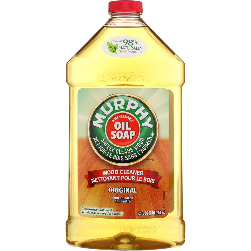 Murphy Jabón de Aceite Original limpia muebles de madera dejando brillo natural.