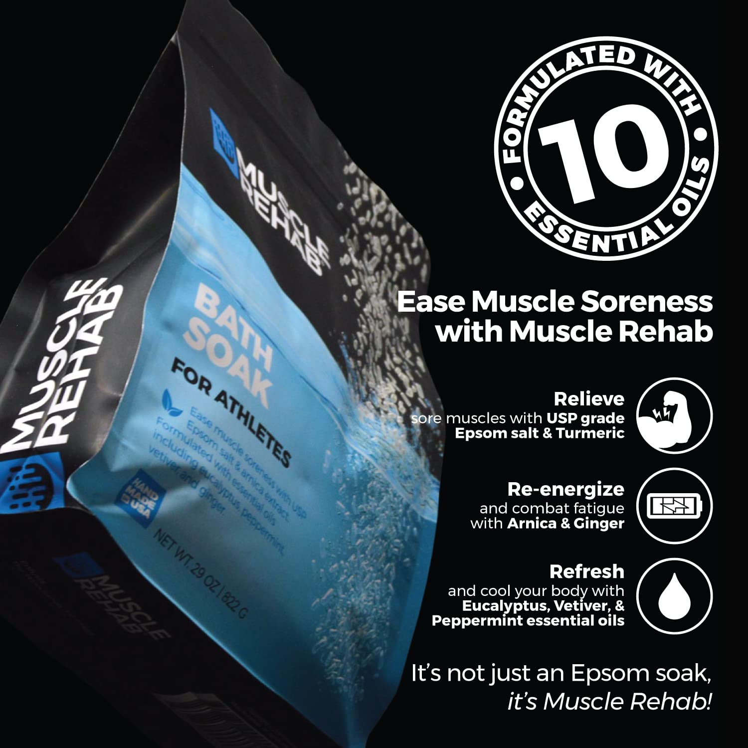 Muscle Rehab: vertido de la botella durante el remojo para alivio inmediato