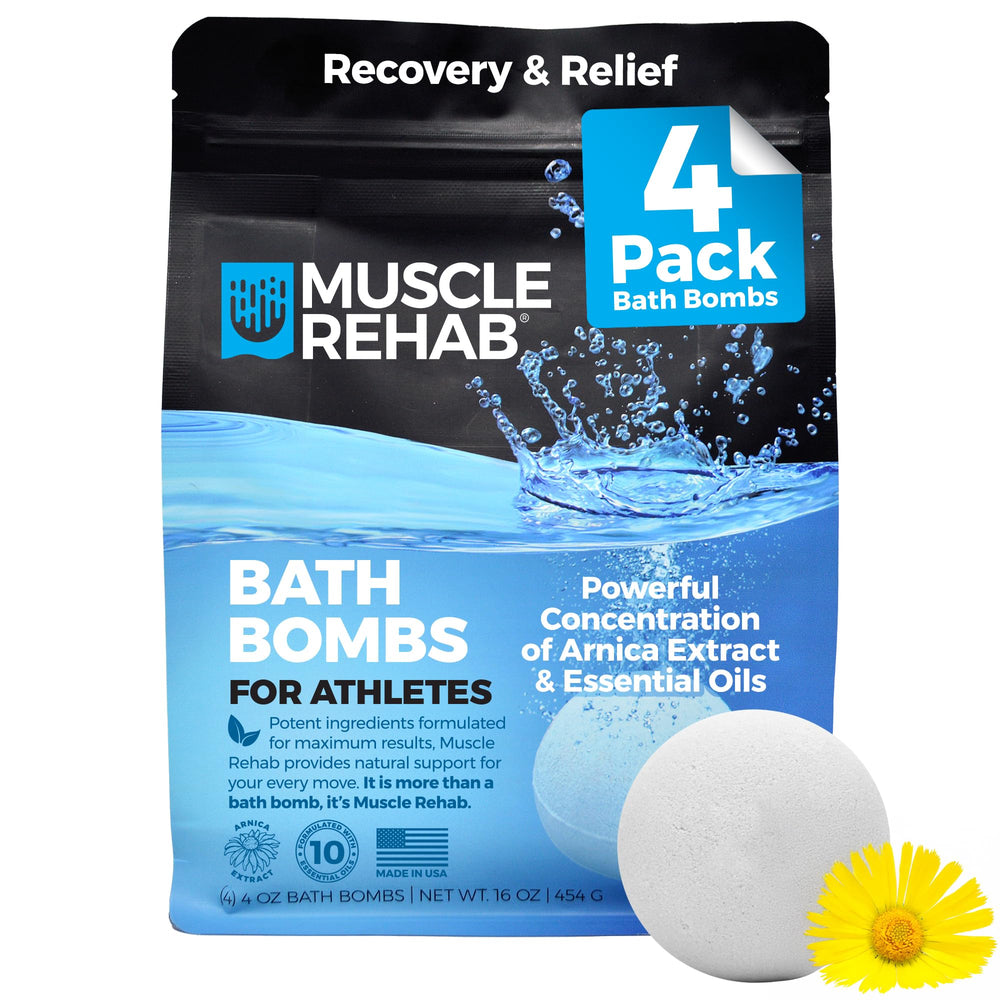 Muscle Rehab bomba de baño con sales Epsom para magnesio y recuperación suave.