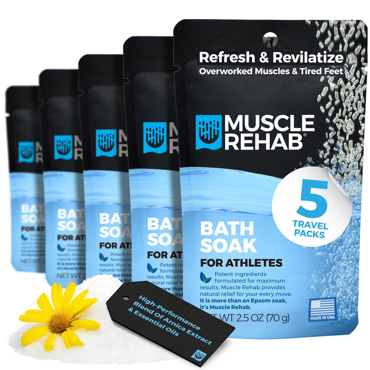 Muscle Rehab Sal Epsom Arnica: paquetes de un solo uso para recuperación rápida