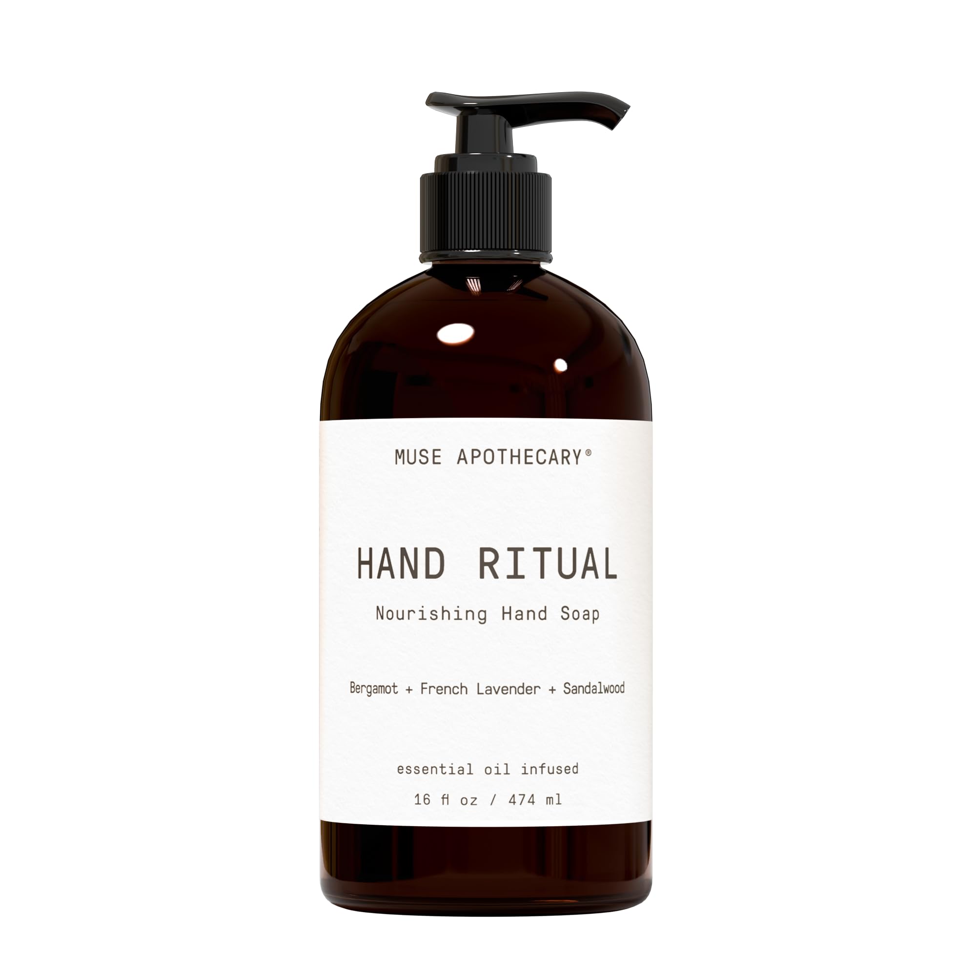 Muse Apothecary Hand Ritual: botella de 16 oz para lavado suave y aromático.