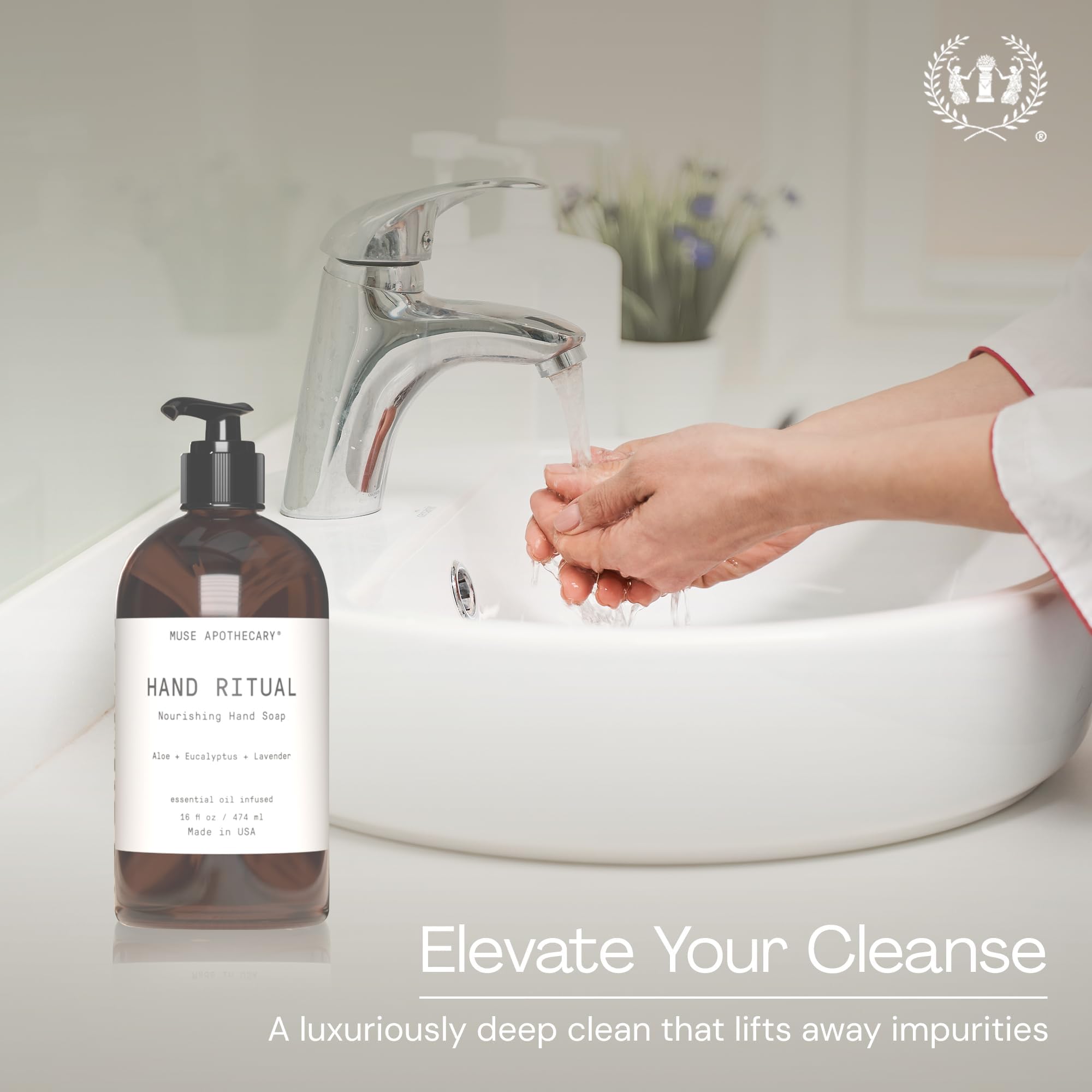 Muse Apothecary Hand Ritual close-up of luxurious foam for daily cleansing and moisturization.