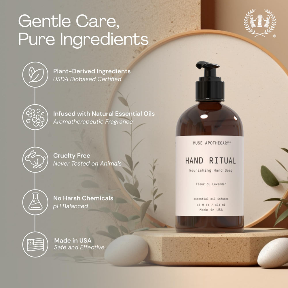 Muse Apothecary Hand Ritual wash leaves satin-soft skin after every use.