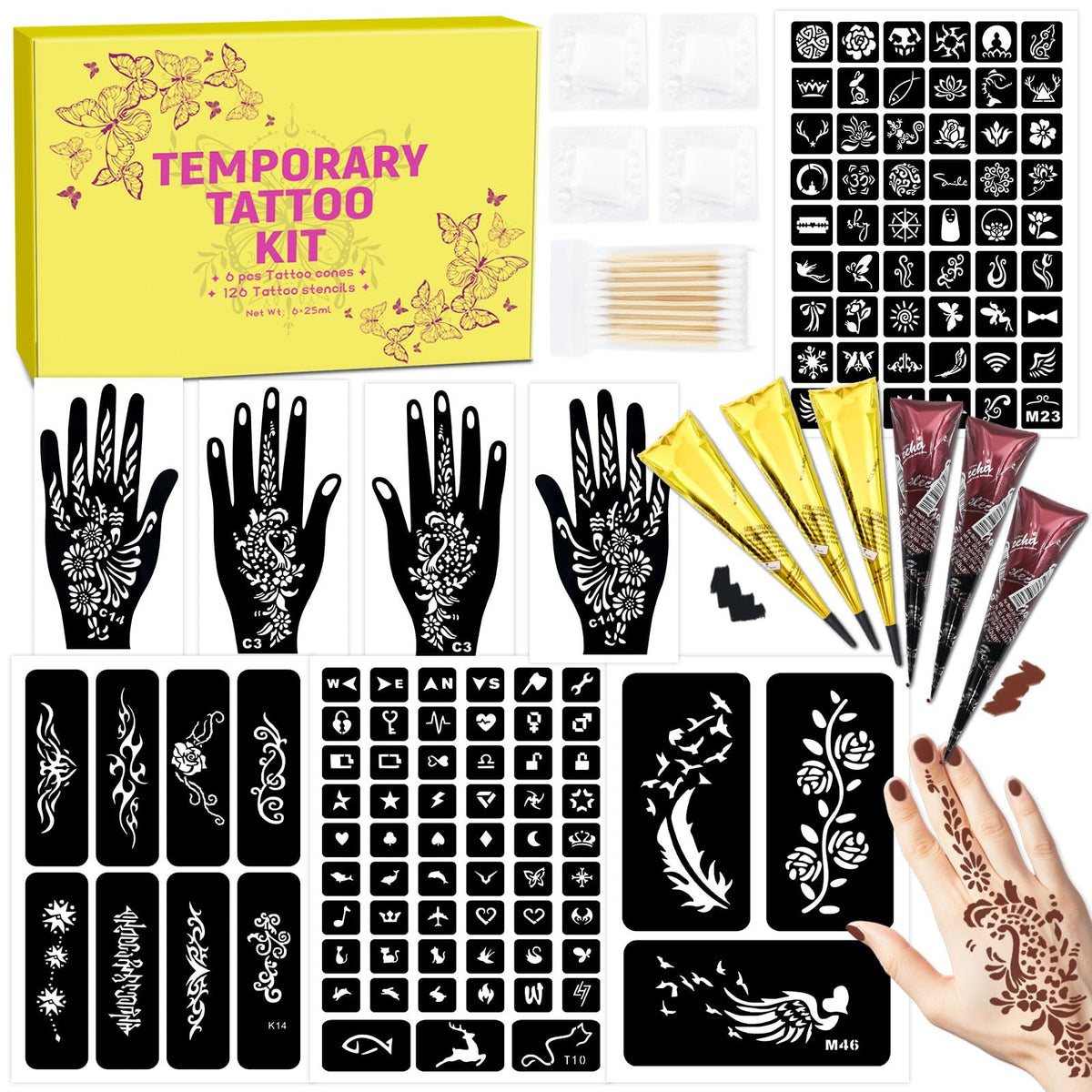 MuseLuxe: plantilla de tatuaje temporal con 126 diseños para estilo único.