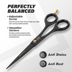 MUSI ergonomic grip hair scissors ensuring comfortable handling during long trimming sessions.