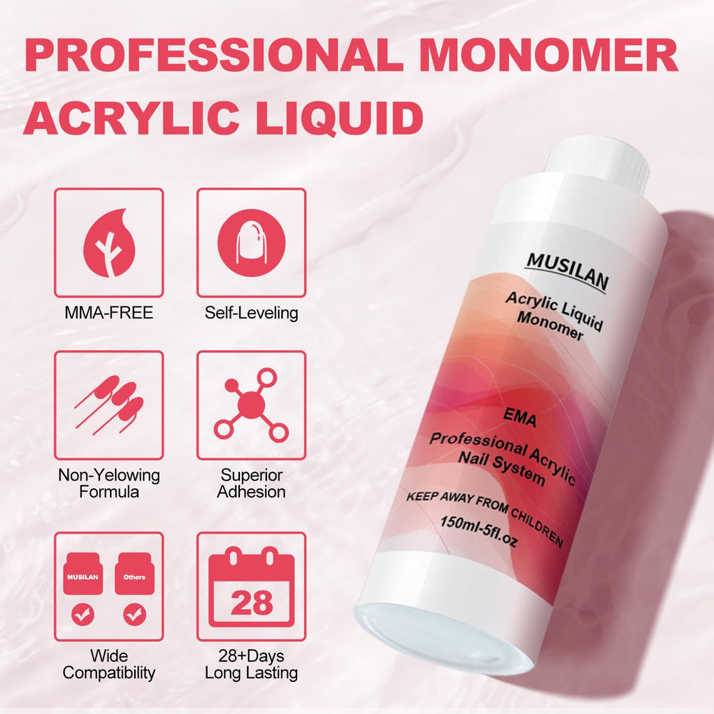 Detalle de uso de monómero acrílico Musilan para extensiones de uñas.