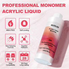 Detalle de uso de monómero acrílico Musilan para extensiones de uñas.