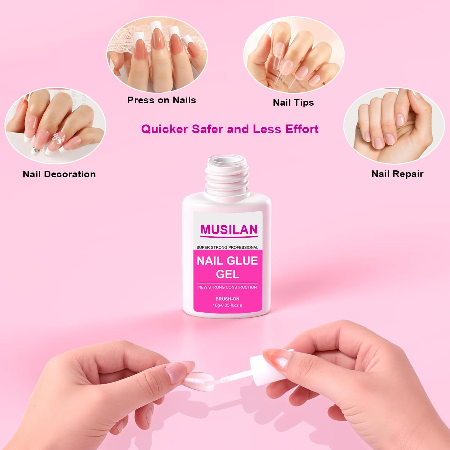 Musilan pegamento para uñas secado rápido, ideal para retoques y diseños.
