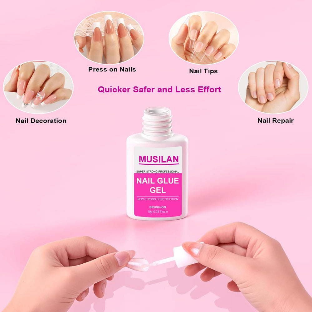 Musilan pegamento para uñas secado rápido, ideal para retoques y diseños.
