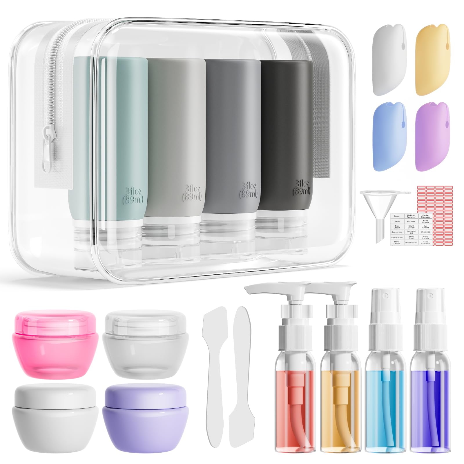 Muslish 3oz silicone bottles for neat packing and easy content identification.