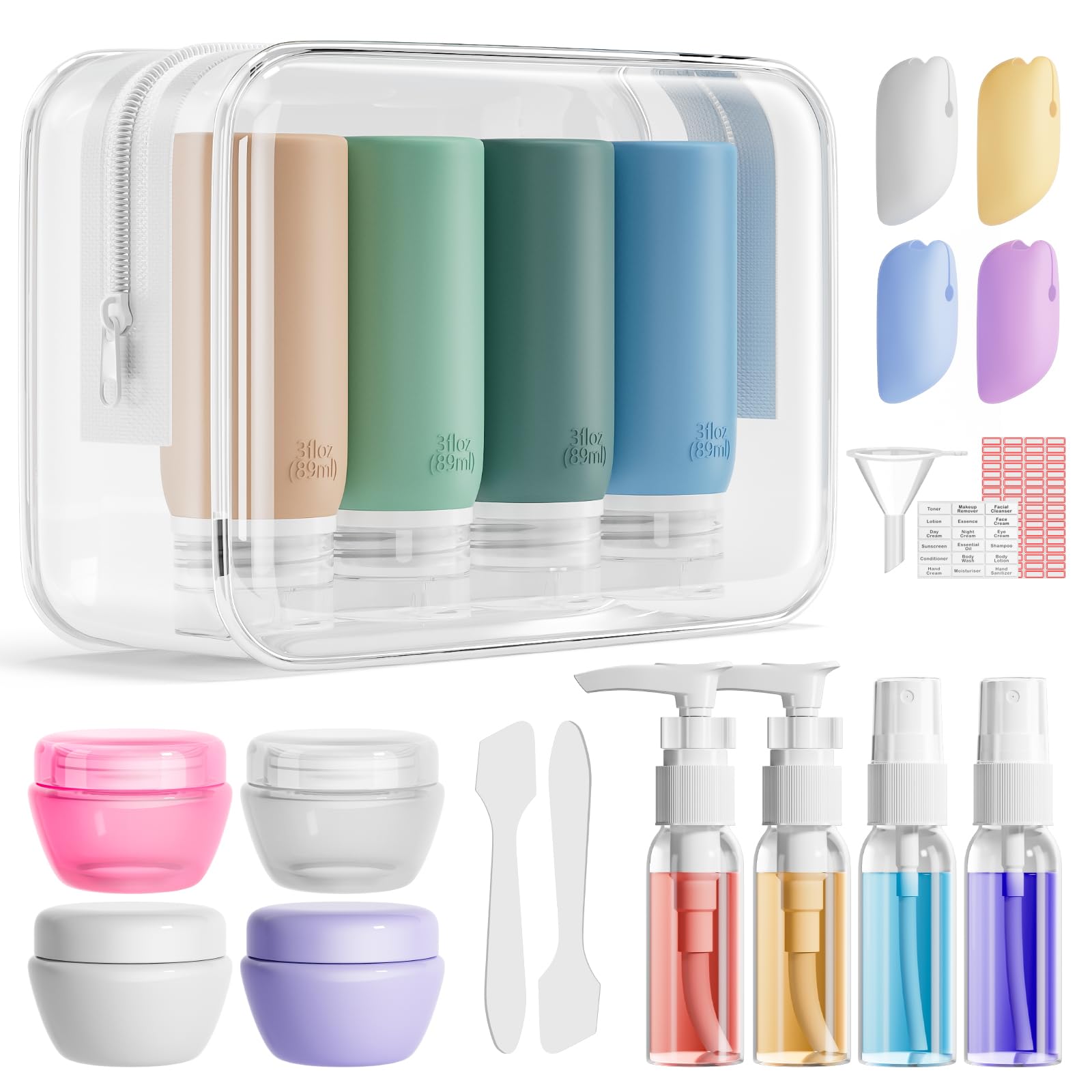 Muslish 21-pack travel bottles set organized for easy packing.
