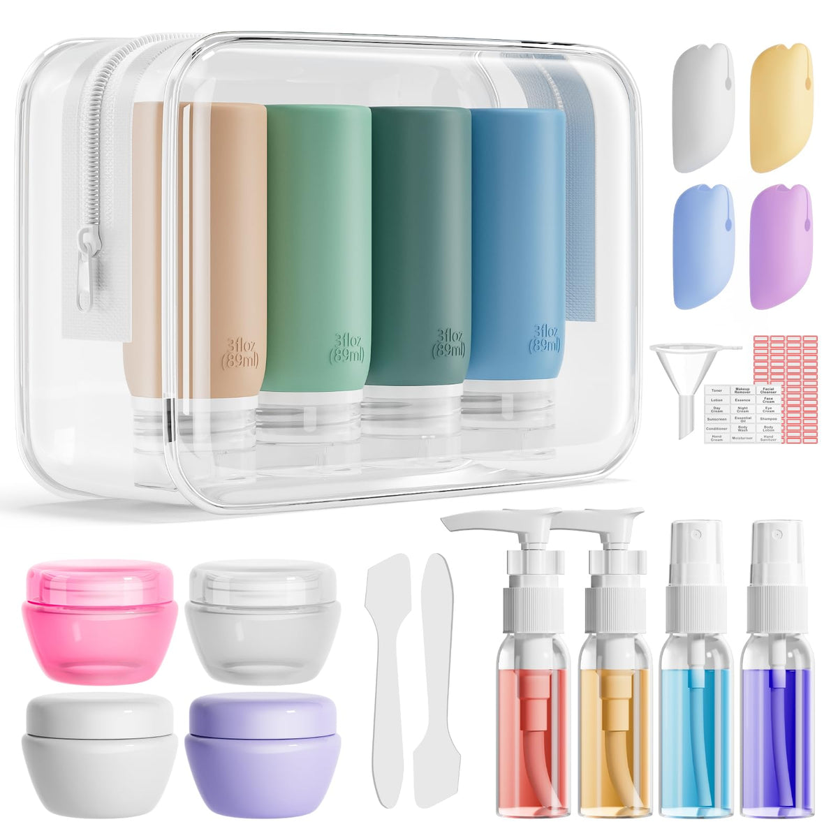 Muslish 21-pack travel bottles set organized for easy packing.