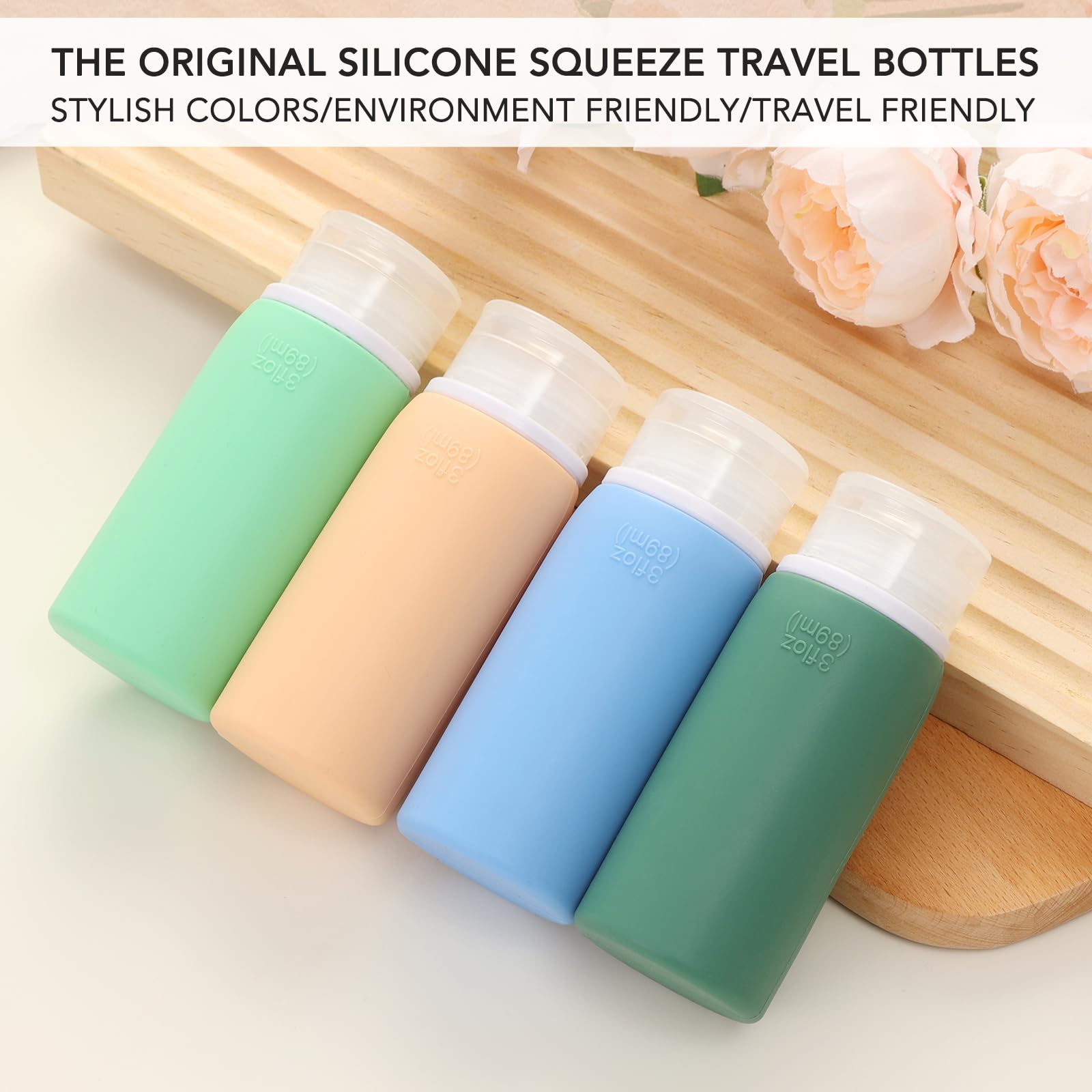 Muslish leak-proof silicone bottles close-up with four-layer cap design.