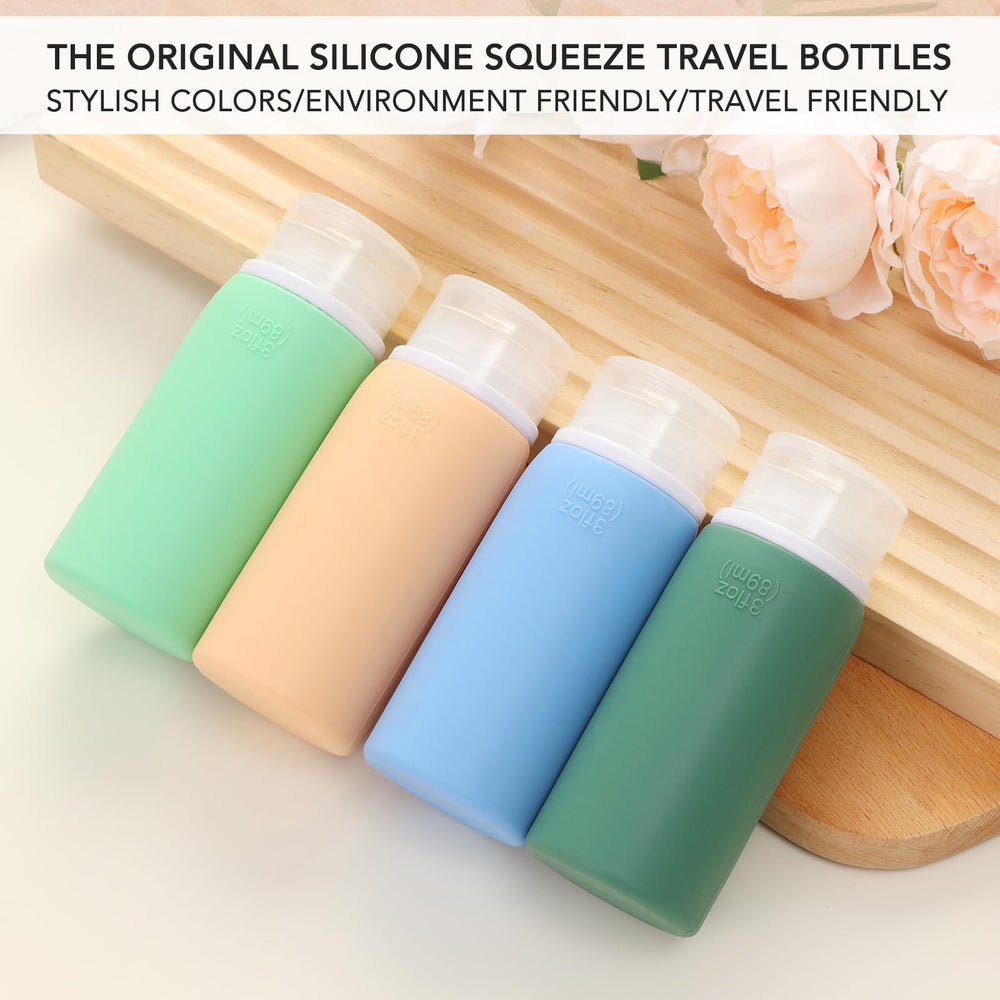 Muslish leak-proof silicone bottles close-up with four-layer cap design.