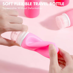 Muslish silicone bottles 3oz designed for shampoo with spill-free carry-on.