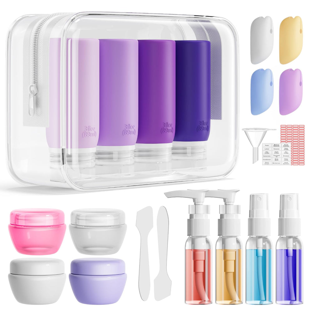 Muslish 3oz travel bottles demonstrating leak-free storage for carry-on packing