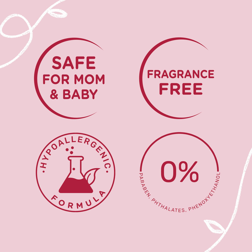 Mustela application image shows cream on torso for smooth, nourished skin.