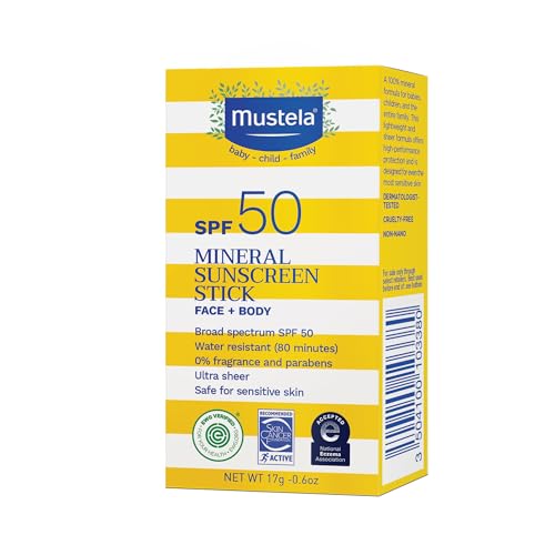 Barra solar mineral Mustela sin fragancia, ideal para piel sensible.