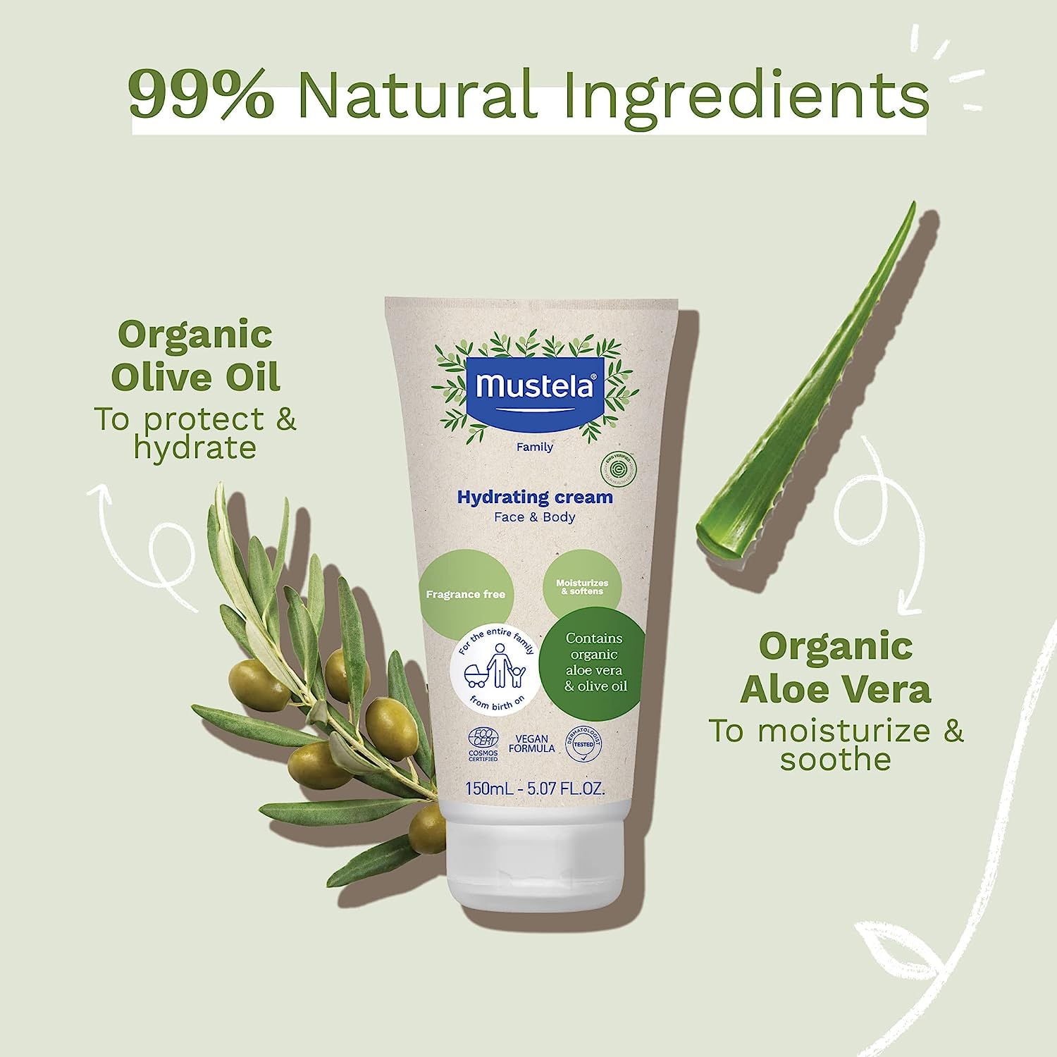 Crema Mustela sin fragancia cuida la piel sensible.