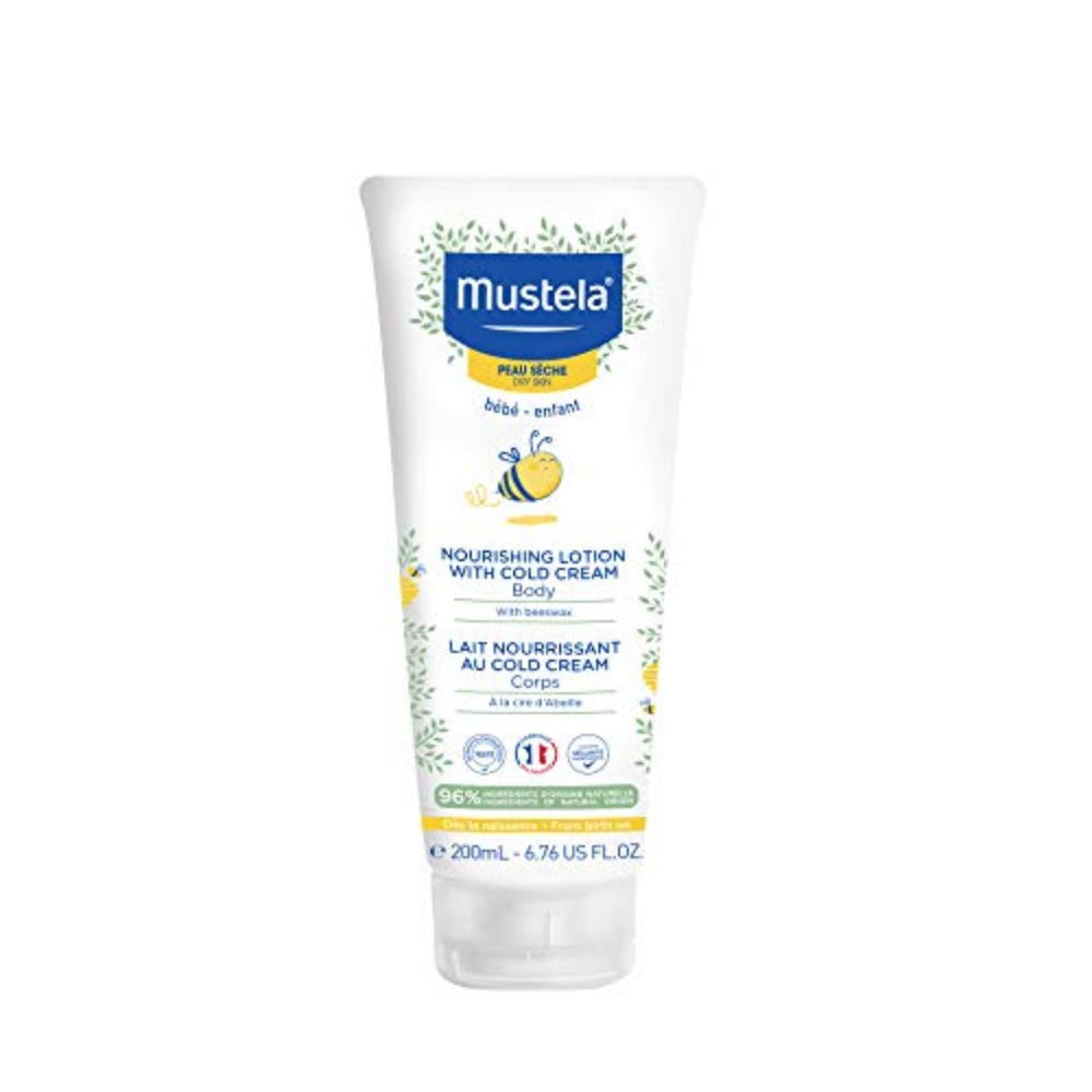 Mustela Loción Nutritiva para Bebé en envase, hidratación diaria para piel sensible.