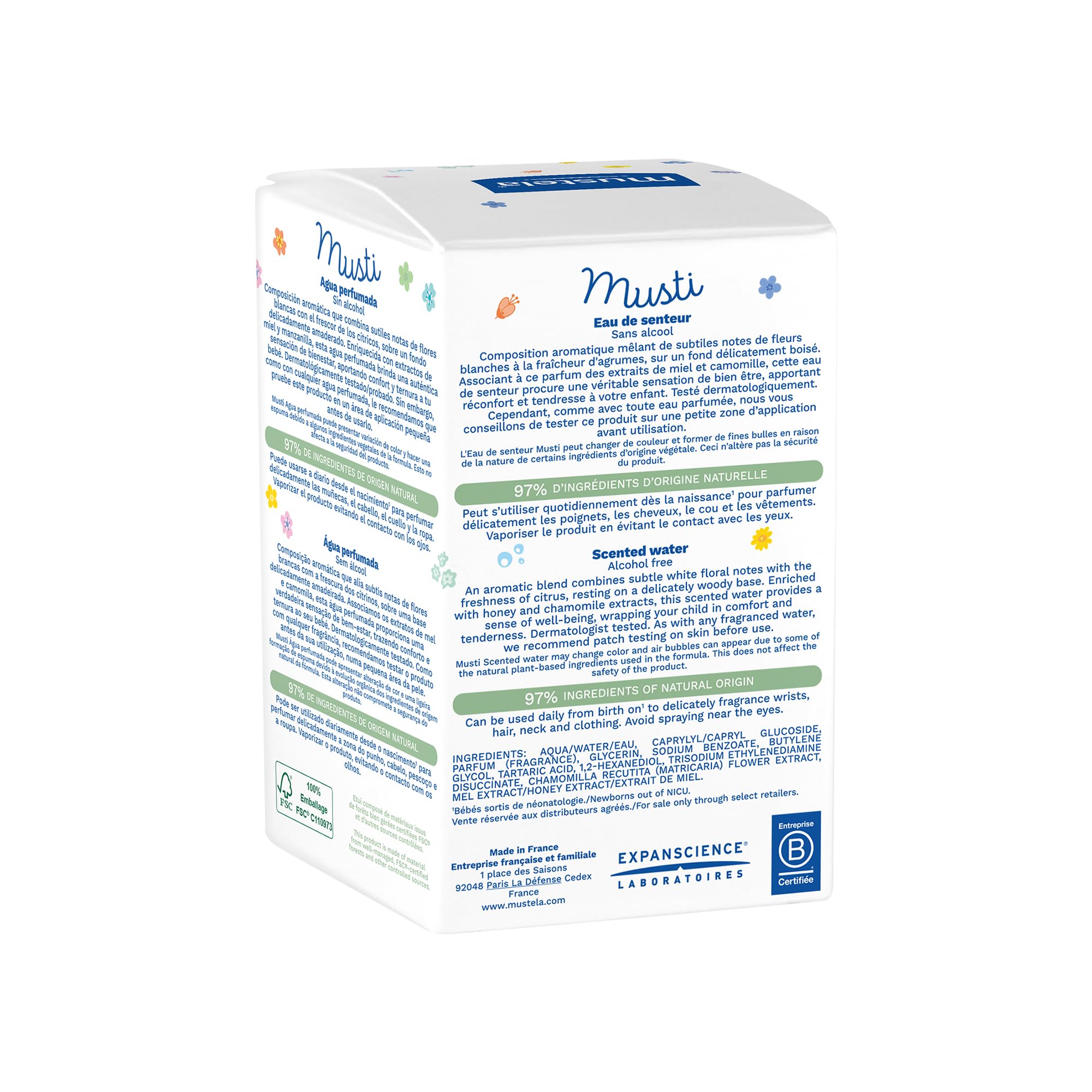 Mustela Musti baby perfume on clothes suggests subtle scent during daily routines.
