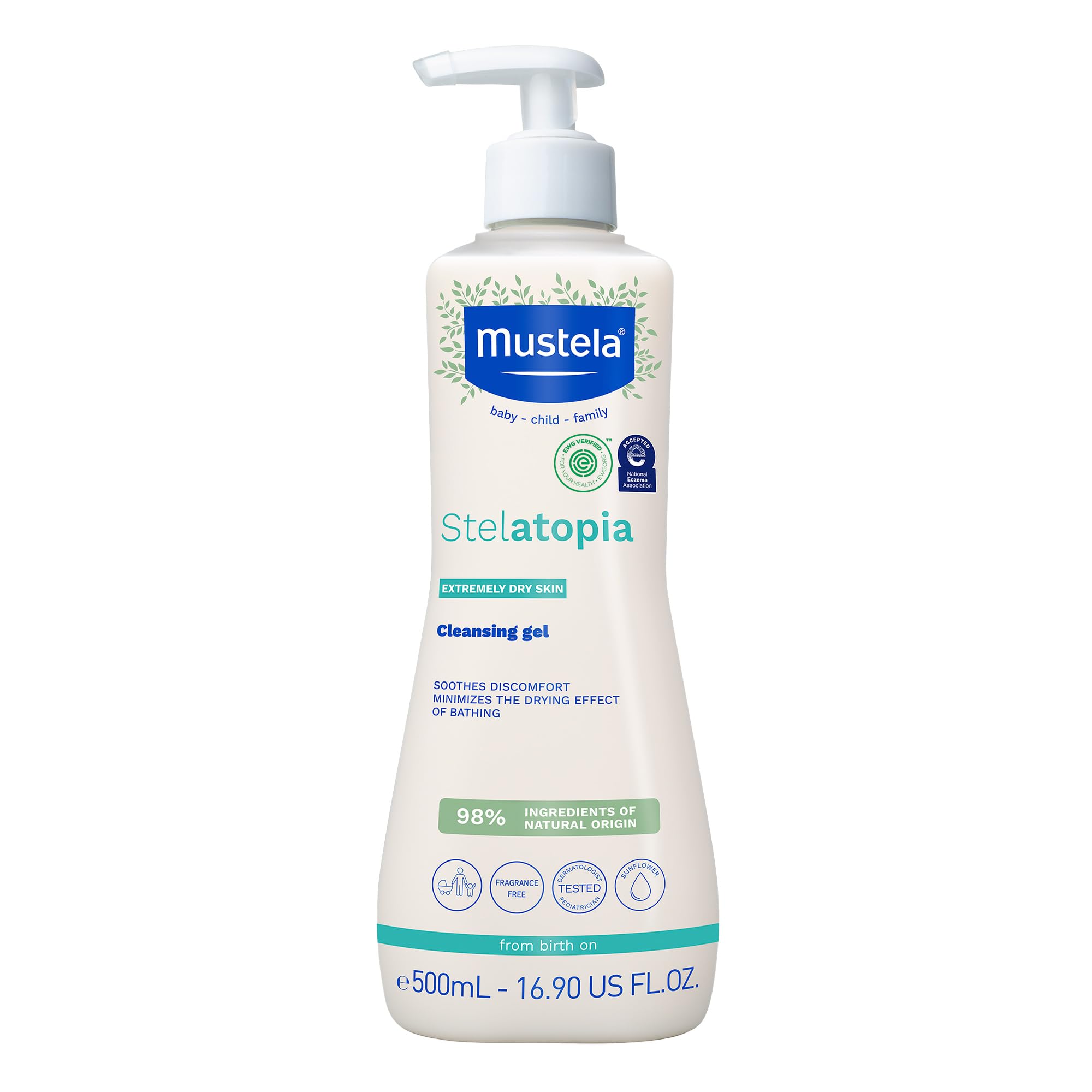 Mustela Stelatopia cleansing gel bottle for gentle baby wash during bath