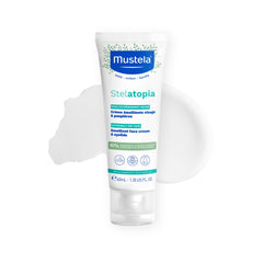 Mustela Stelatopia crema facial emoliente para pieles atópicas del bebé, calma irritación.