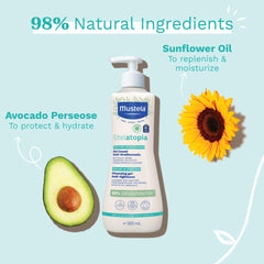 Fragrance-free Stelatopia label indicating sensitive skin friendly cleansing