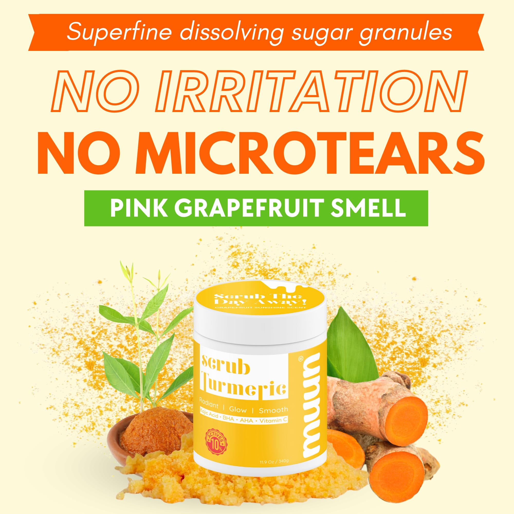 Muun Turmeric Scrub: aroma de pomelo y cúrcuma para una experiencia revitalizante.